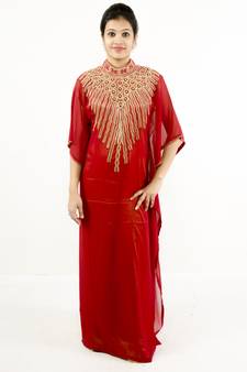 Red embroidered georgette islamic kaftan