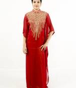 Red embroidered georgette islamic kaftan