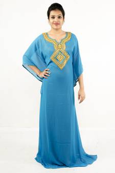 Turquoise  embroidered georgette islamic kaftan