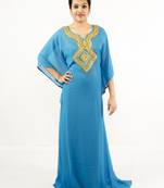 Turquoise  embroidered georgette islamic kaftan