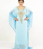 Turquoise  embroidered georgette islamic kaftan