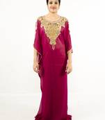 Magenta embroidered georgette islamic kaftan