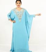 Turquoise  embroidered georgette islamic kaftan