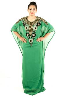 Green embroidered georgette islamic kaftan