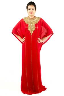 Red embroidered georgette islamic kaftan
