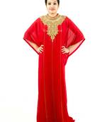 Red embroidered georgette islamic kaftan