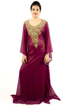 Magenta embroidered georgette islamic kaftan