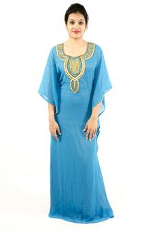 Turquoise  embroidered georgette islamic kaftan