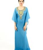 Turquoise  embroidered georgette islamic kaftan