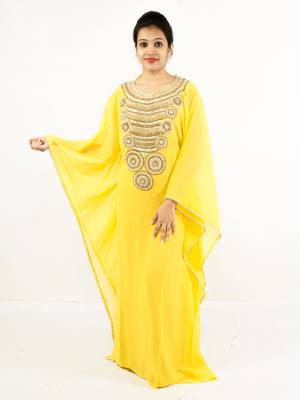 Yellow embroidered georgette islamic kaftan 1