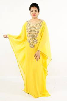 Yellow embroidered georgette islamic kaftan