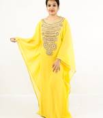 Yellow embroidered georgette islamic kaftan