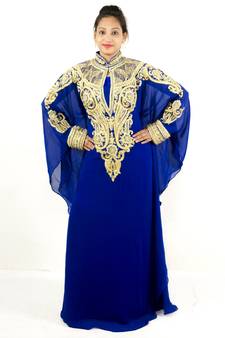 Royal blue embroidered georgette islamic kaftan