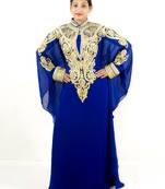 Royal blue embroidered georgette islamic kaftan