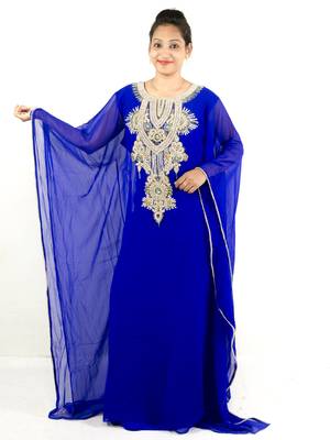 Royal blue embroidered georgette islamic kaftan 1