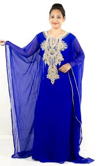 Royal blue embroidered georgette islamic kaftan