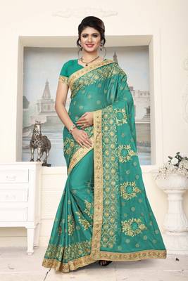Green Embroidered Silk Saree With Blouse 1