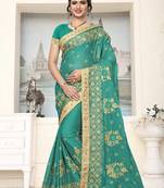 Green Embroidered Silk Saree With Blouse