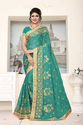 Green Embroidered Silk Saree With Blouse 2