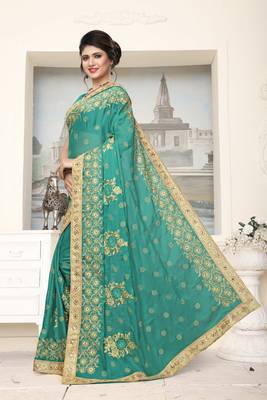 Green Embroidered Silk Saree With Blouse 3