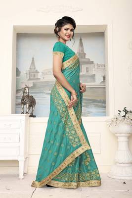 Green Embroidered Silk Saree With Blouse 4