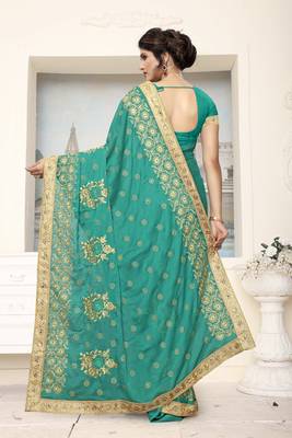 Green Embroidered Silk Saree With Blouse 5
