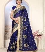 Blue Embroidered Silk Saree With Blouse