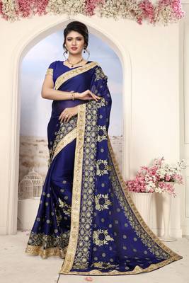 Blue Embroidered Silk Saree With Blouse 2