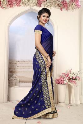 Blue Embroidered Silk Saree With Blouse 4