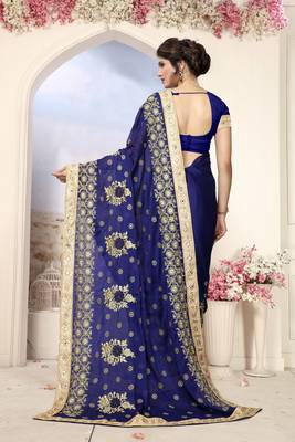 Blue Embroidered Silk Saree With Blouse 5