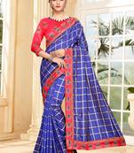 Blue embroidered silk saree with blouse