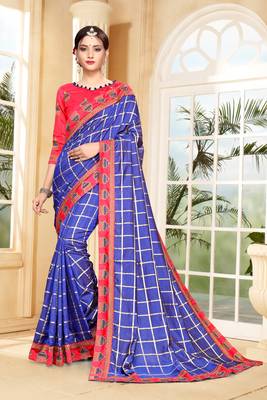 Blue embroidered silk saree with blouse 2