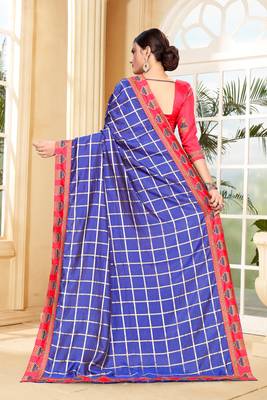 Blue embroidered silk saree with blouse 4