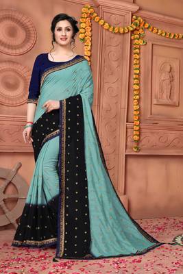 Light Multicolor Embroidered Silk Saree With Blouse 1