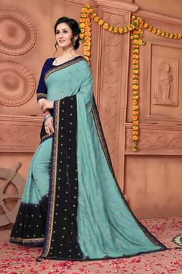 Light Multicolor Embroidered Silk Saree With Blouse 2