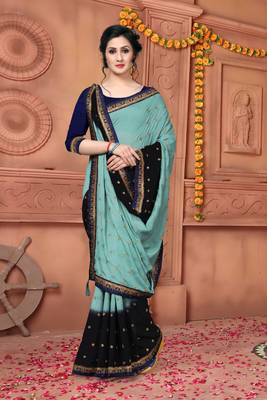 Light Multicolor Embroidered Silk Saree With Blouse 3