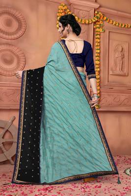 Light Multicolor Embroidered Silk Saree With Blouse 4