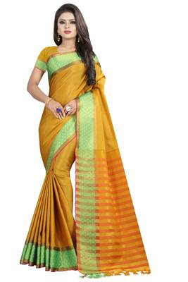 Gold woven cotton silk saree with blouse 1