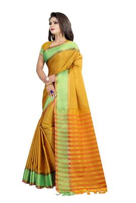 Gold woven cotton silk saree with blouse 3