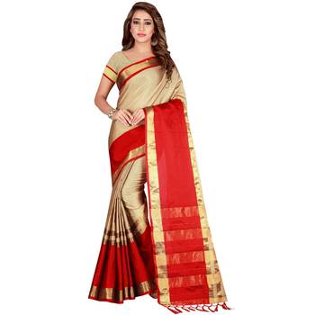Chiku woven cotton silk saree with blouse 1