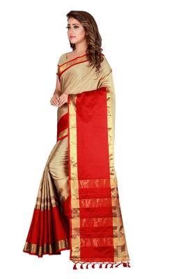 Chiku woven cotton silk saree with blouse 3