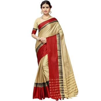 Chiku woven cotton silk saree with blouse 1