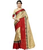 Chiku woven cotton silk saree with blouse