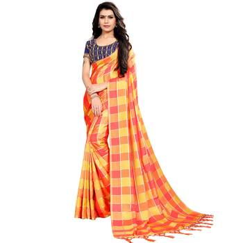 Orange woven poly silk saree with blouse 1