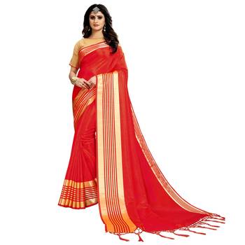 Red woven art silk saree with blouse 1