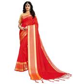 Red woven art silk saree with blouse