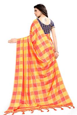 Orange woven poly silk saree with blouse 2