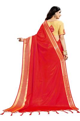 Red woven art silk saree with blouse 2