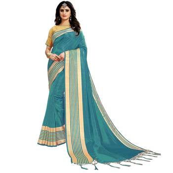 Green woven art silk saree with blouse 1