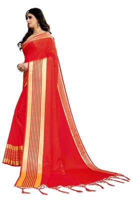 Red woven art silk saree with blouse 3